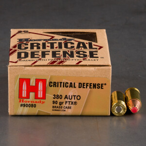 Buy 25rds .380 Auto Hornady Critical Defense 90gr. FTX Hollow Point Ammo Online