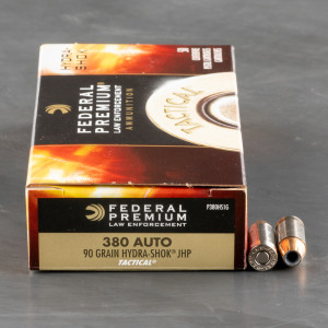 Buy 50rds .380 Auto Federal LE Tactical Hydra-Shok 90gr. HP Ammo Online